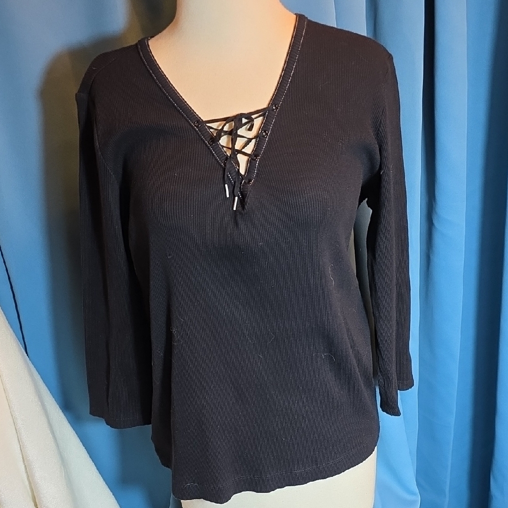Covington Black Long Sleeve Lace-Up Top